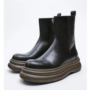 ZARA THICK SOLE REAL LEATHER ANKLE BOOTS